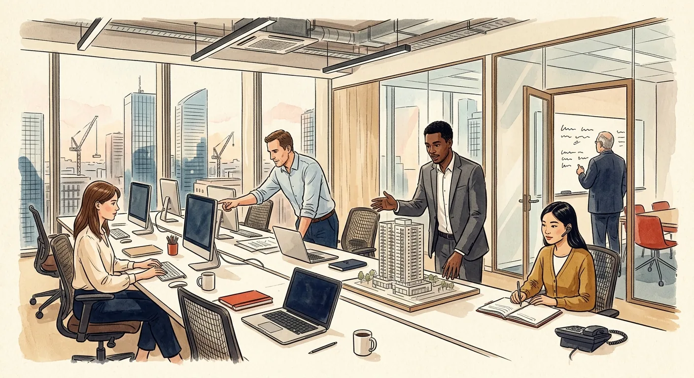 Dans les bureaux du Groupe FERRIÈRE — vocabulaire corporate & BTP à la française (B1-B2)